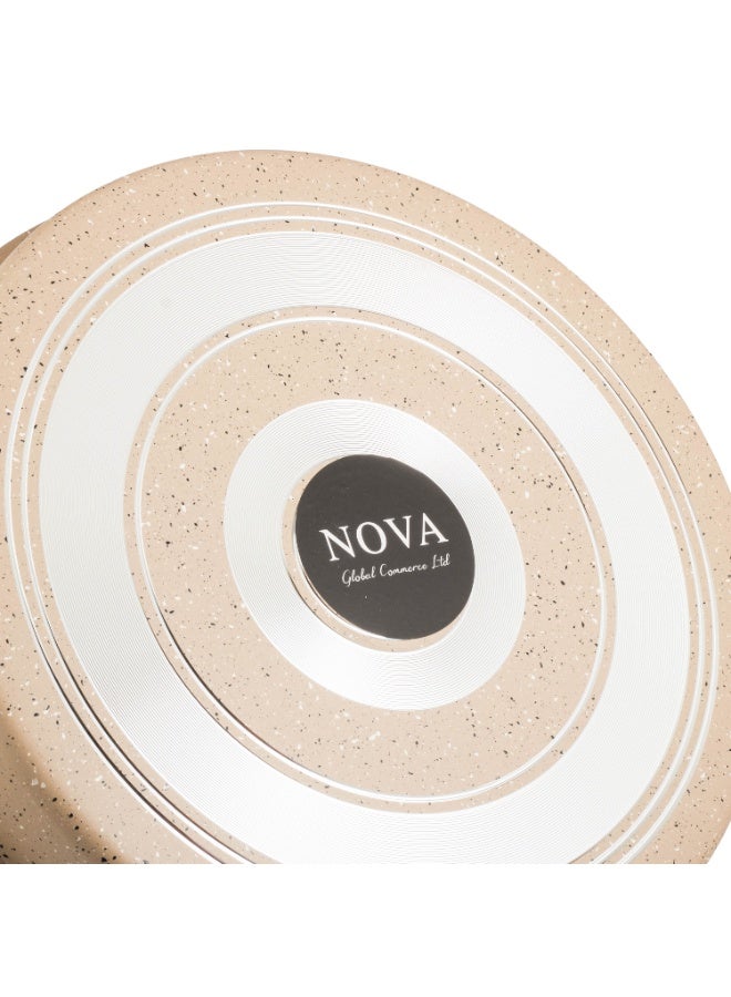 Round oven tray set with granite coating and non-stick surfaces, beige - Image 3